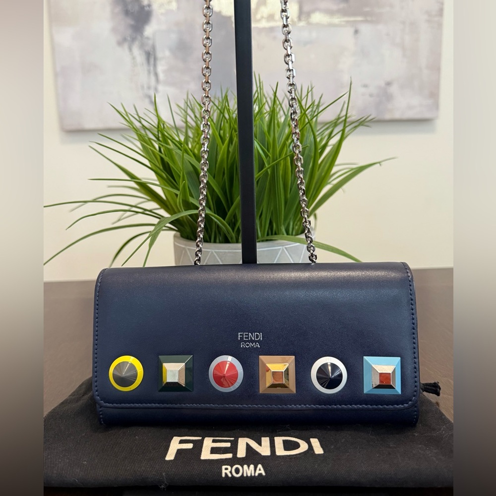 Fendi Vitello Liberty Studded Continental Wallet On Chain